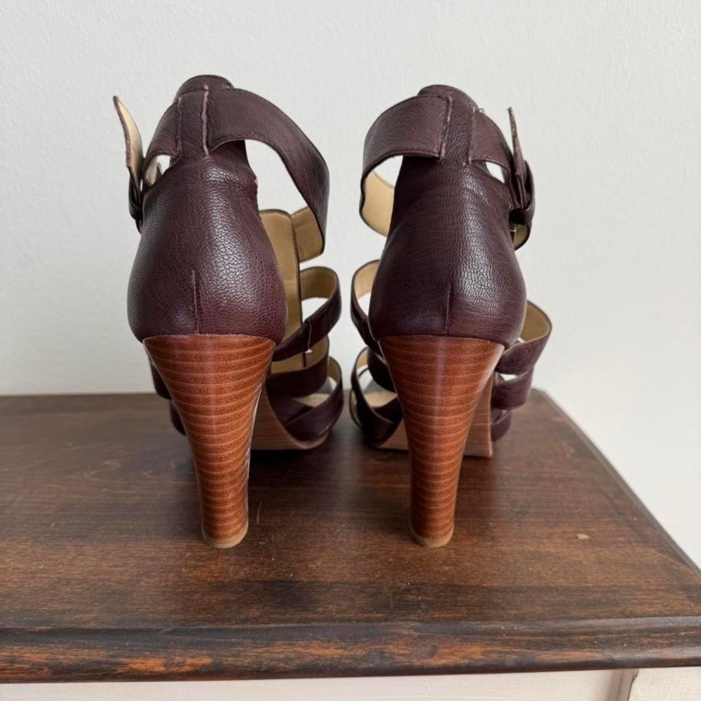 Chocolate brown strappy cut out heel size 7 leather gladiator peep toe corset - Picture 4 of 7